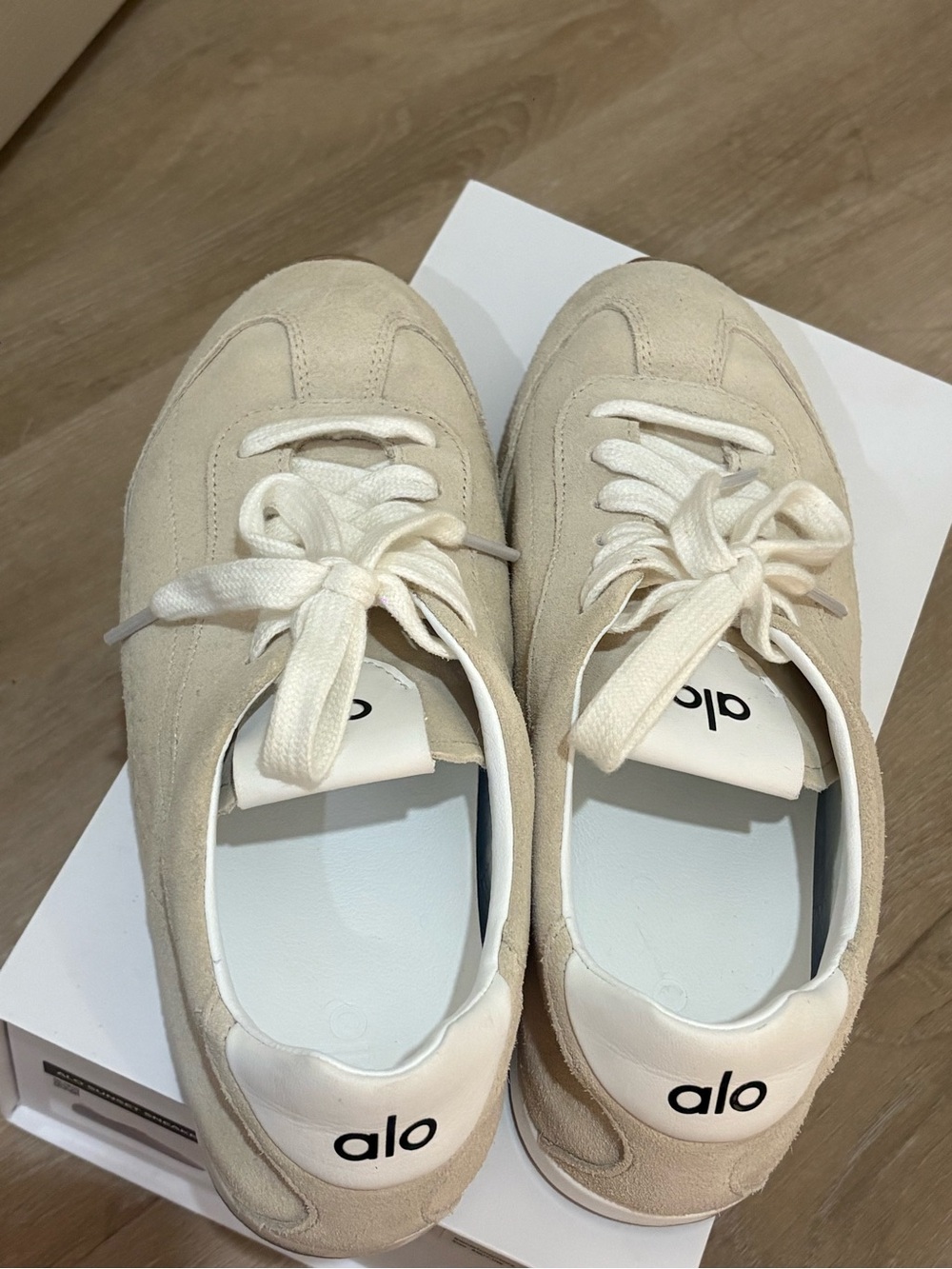ALO Yoga Women's Suede Low-Profile Sneaker in Beige and White - Picture 3 of 4